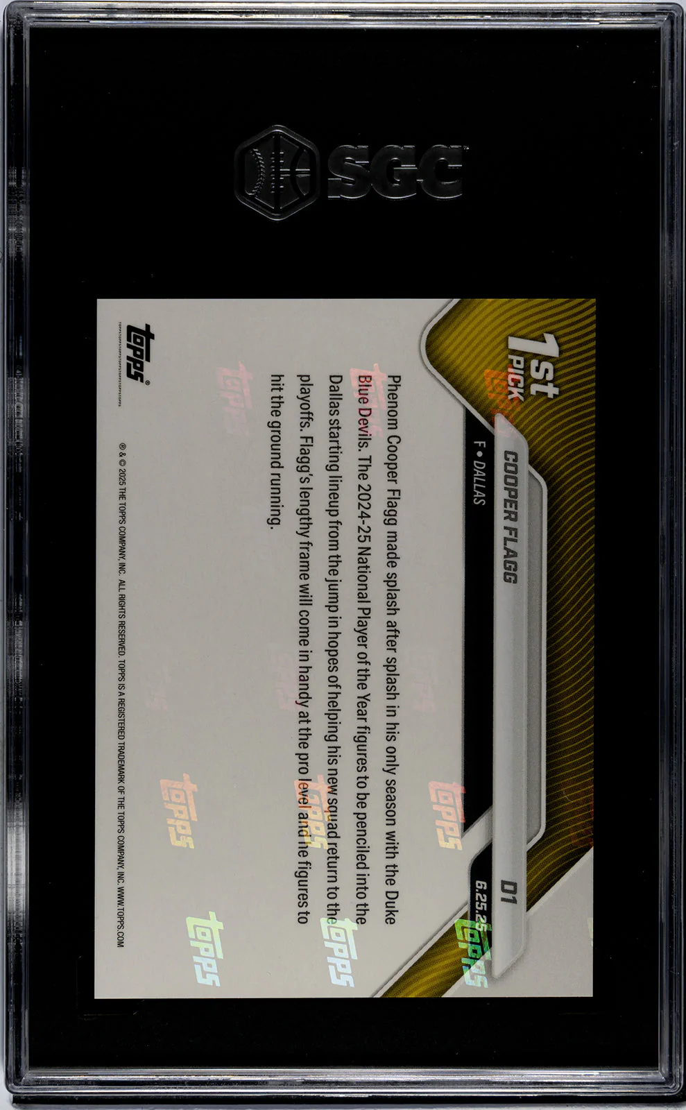 Graded 2025 Topps Now Cooper Flagg #D1 Draft Rookie RC Basketball Card SGC 9.5 Mint+ - Image 2