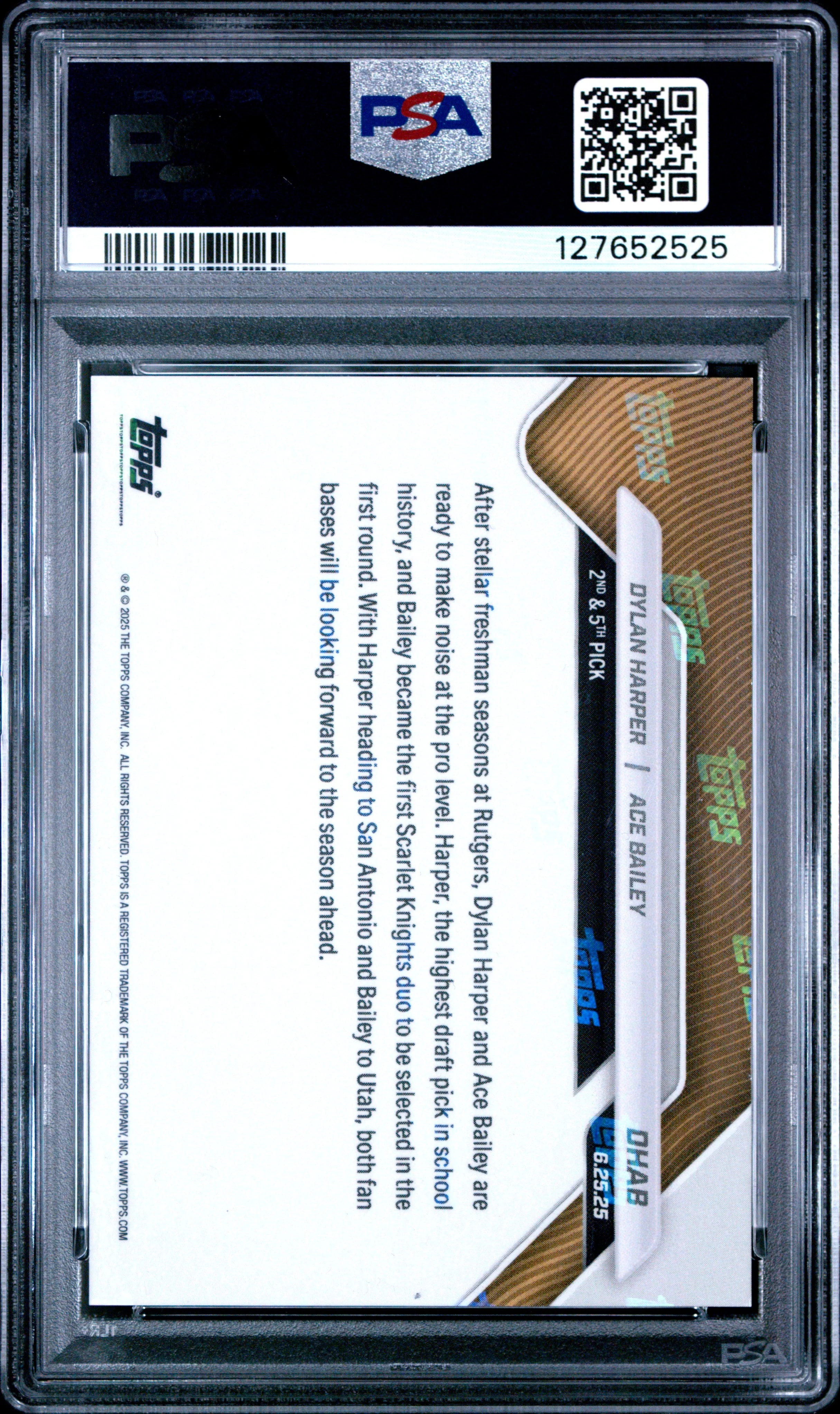Graded 2025 Topps Now Dylan Harper/Ace Bailey #DHAB Rookie RC Basketball Card PSA 10 Gem Mint - Image 2