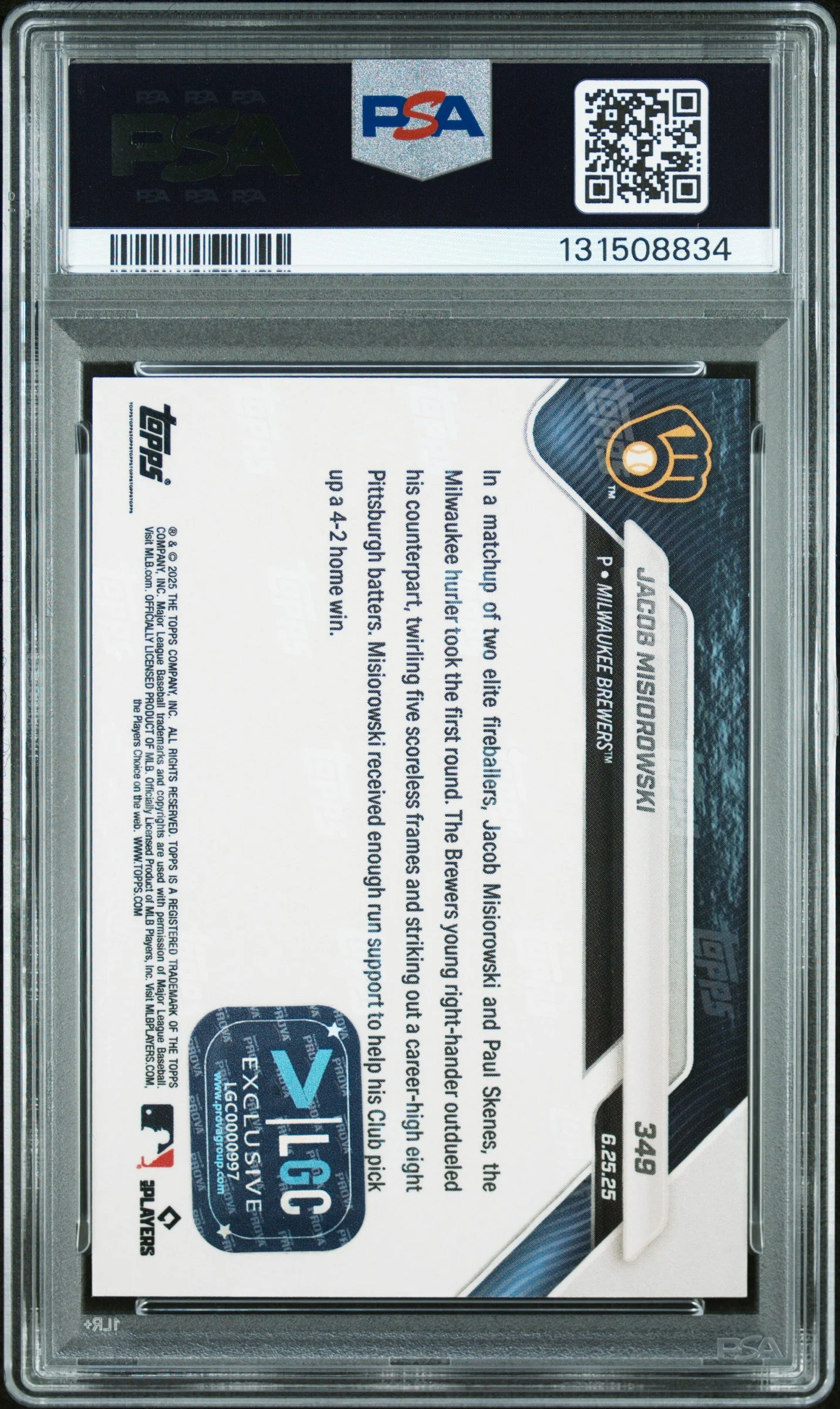 Graded 2025 Topps Now Jacob Misiorowski #349 Gold Foil /50 Rookie RC Baseball Card PSA 10 Auto Grade Gem Mint - Image 2