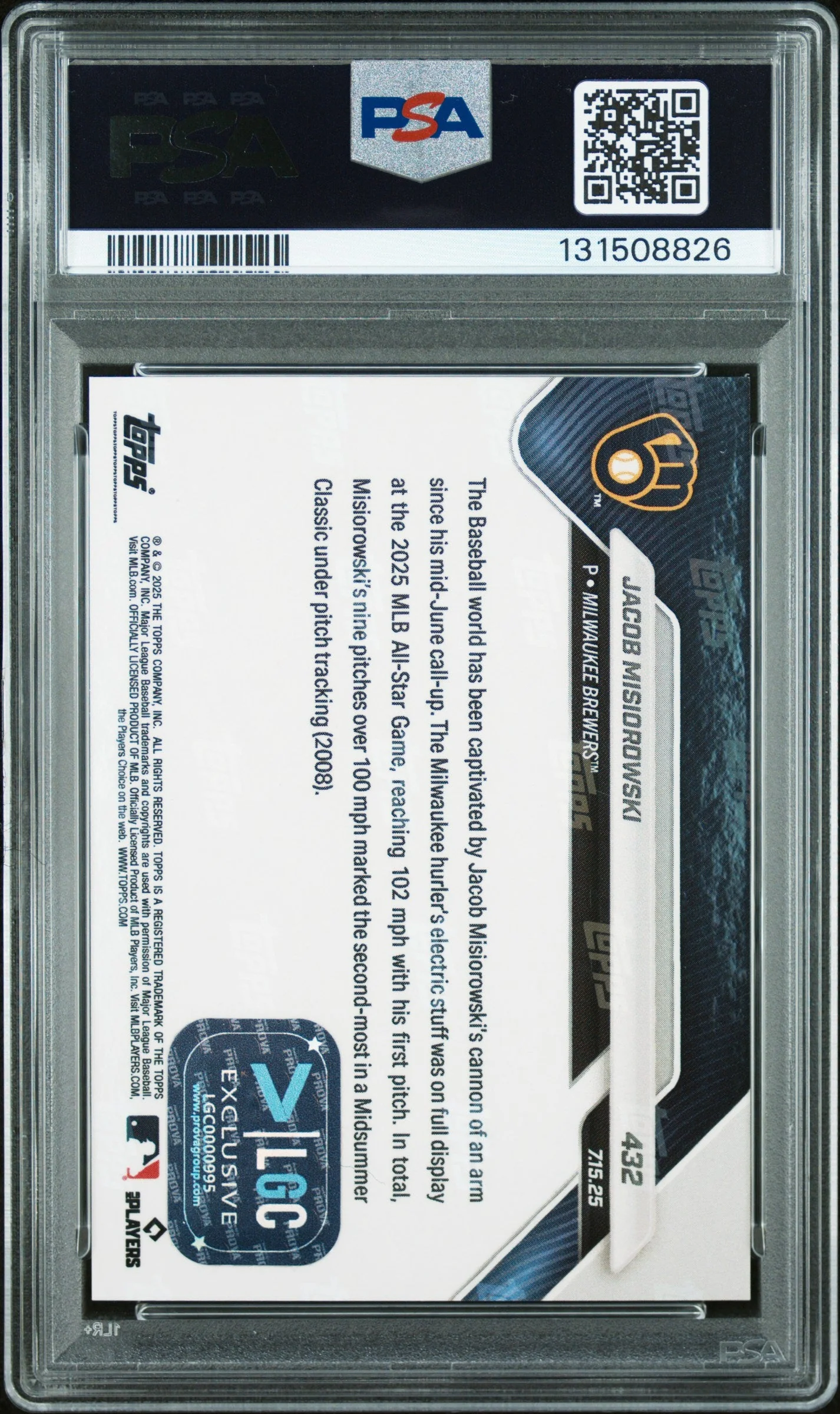 Graded 2025 Topps Now Jacob Misiorowski #432 Black Foil /10 Rookie RC Baseball Card PSA 10 Auto Grade Gem Mint - Image 2