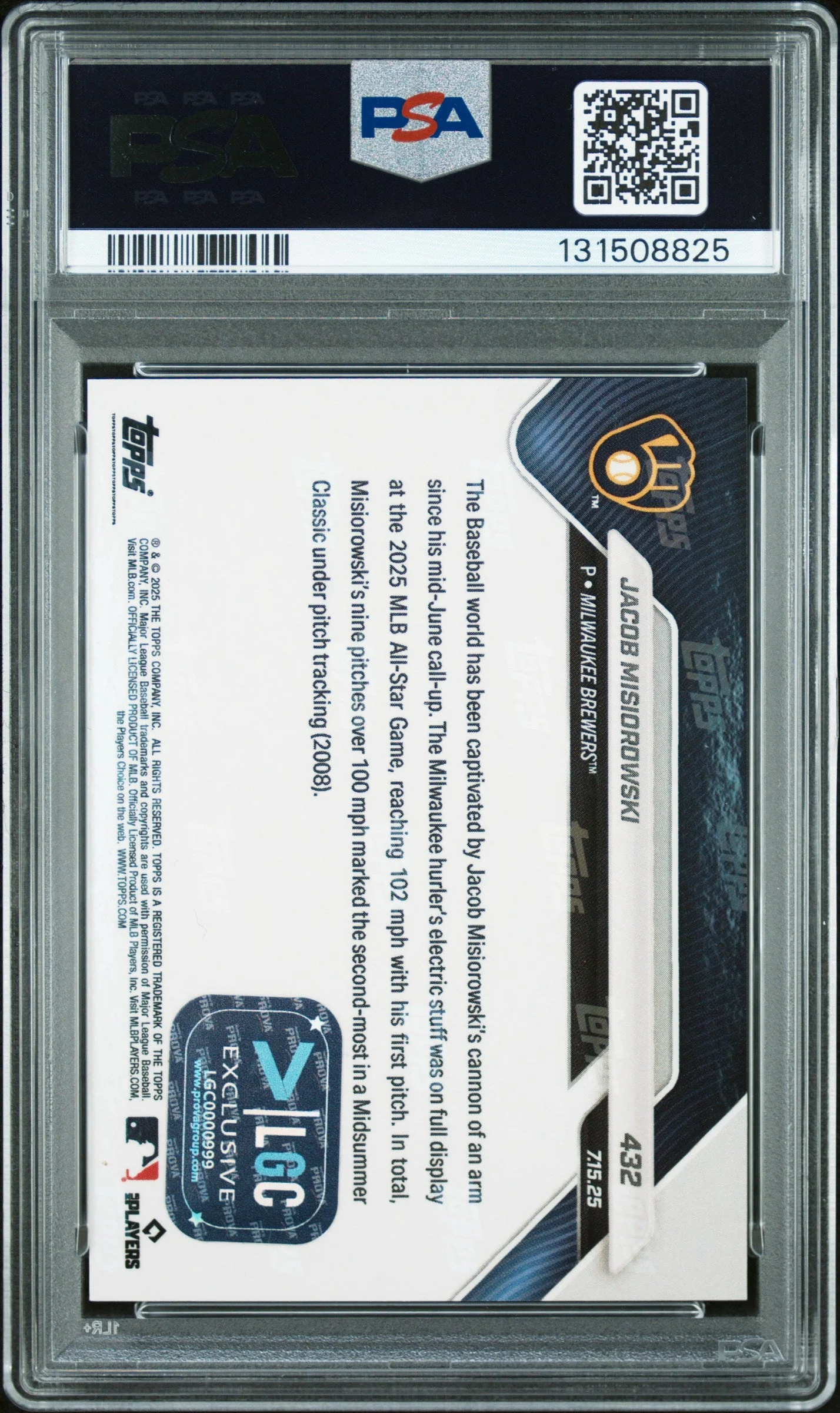 Graded 2025 Topps Now Jacob Misiorowski #432 Orange Foil /25 Rookie RC Baseball Card PSA 10 Auto Grade Gem Mint - Image 2