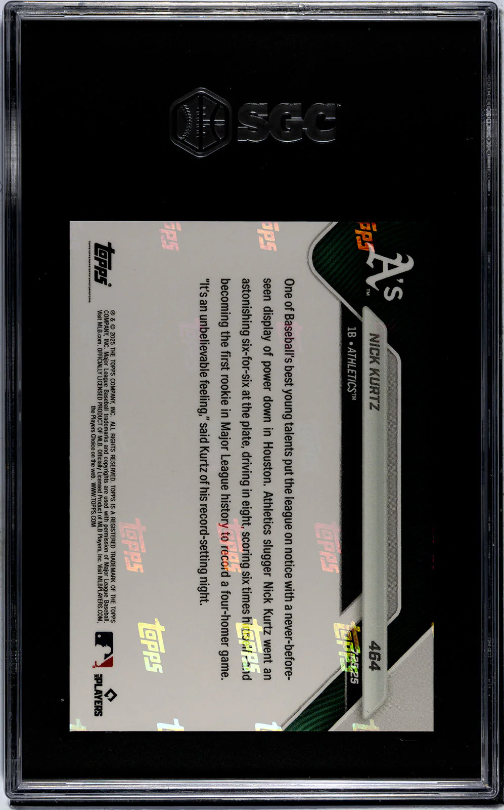 Graded 2025 Topps Now Nick Kurtz #464 1st Rookie in MLB History With a Four Homer Game Rookie RC Baseball Card SGC 9 Mint - Image 2
