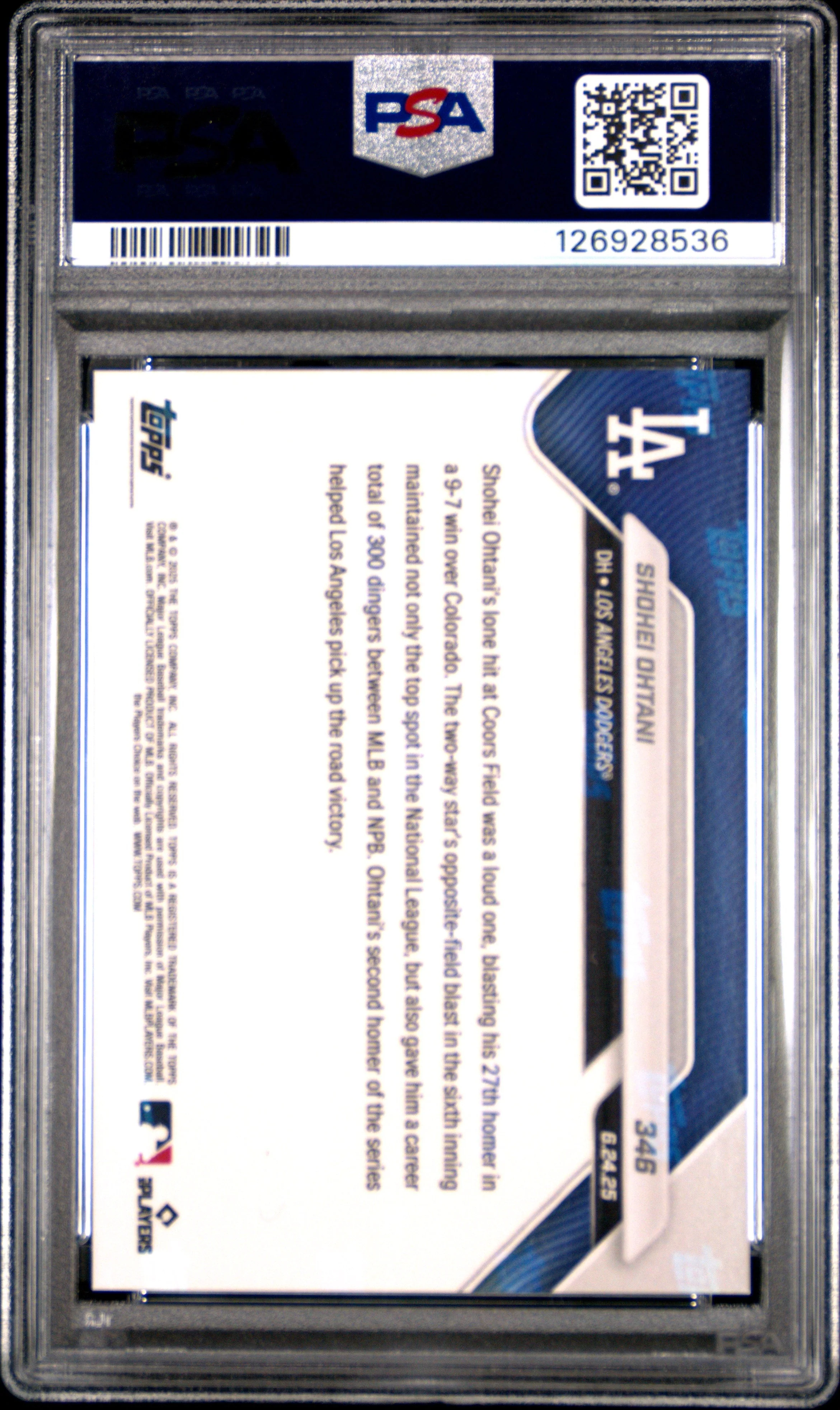 Graded 2025 Topps Now Shohei Ohtani #346 Baseball Card PSA 10 Gem Mint - Image 2