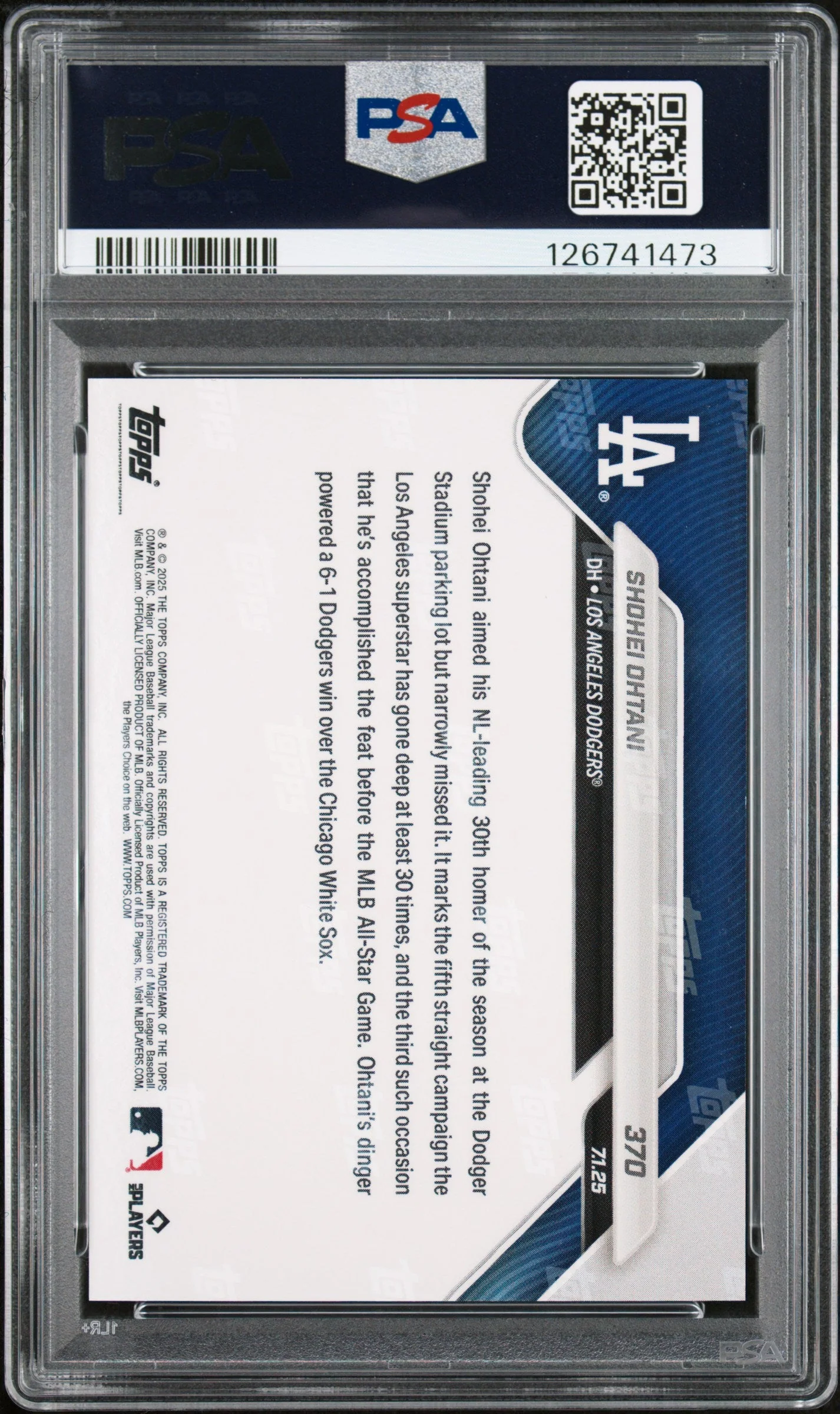 Graded 2025 Topps Now Shohei Ohtani #370 Baseball Card PSA 10 Gem Mint - Image 2