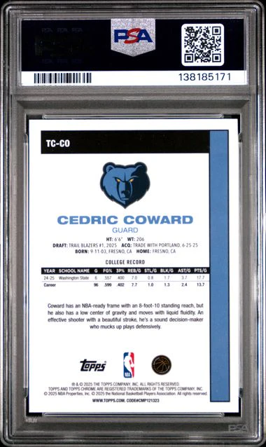 Graded 2025 Topps Silver Pack Cedric Coward #TCCO Rookie RC Basketball Card PSA 10 Gem Mint - Image 2