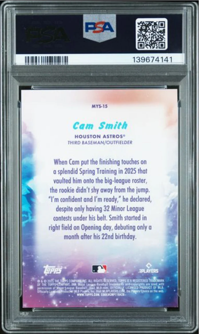 Graded 2025 Topps Update Cam Smith #15 Mystical Rookie RC Baseball Card PSA 10 Gem Mint - Image 2