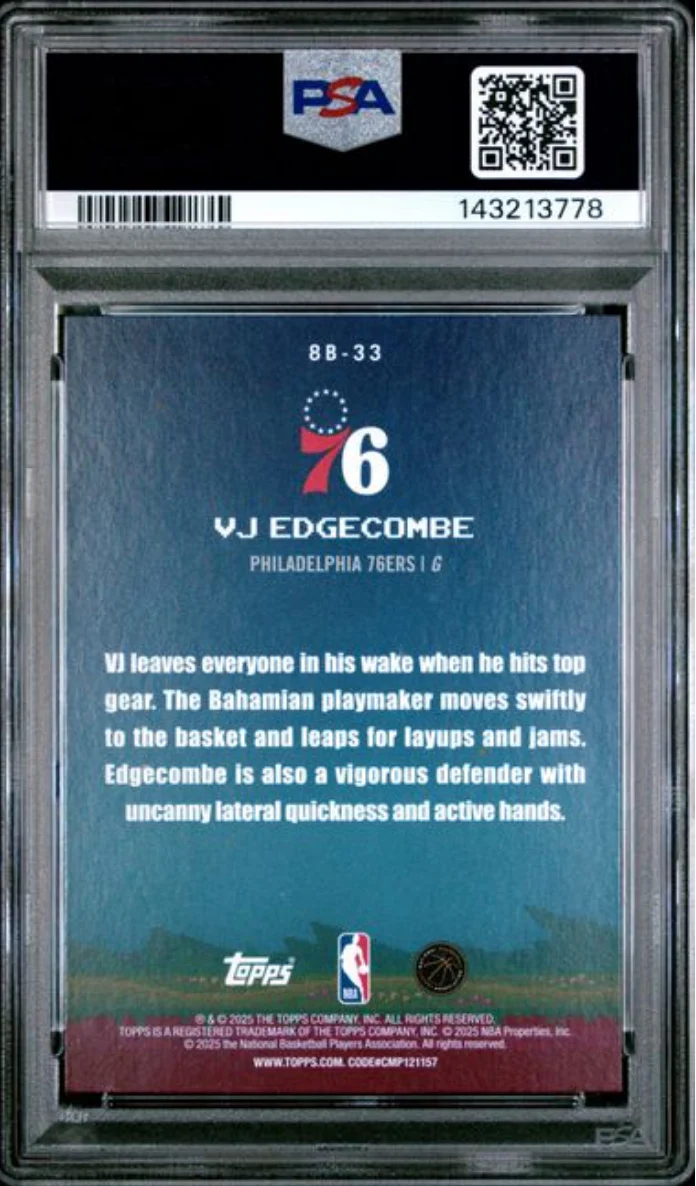 Graded 2025 Topps VJ Edgecombe #8B-33 8 Bit Ballers Rookie RC Basketball Card PSA 10 Gem Mint - Image 2