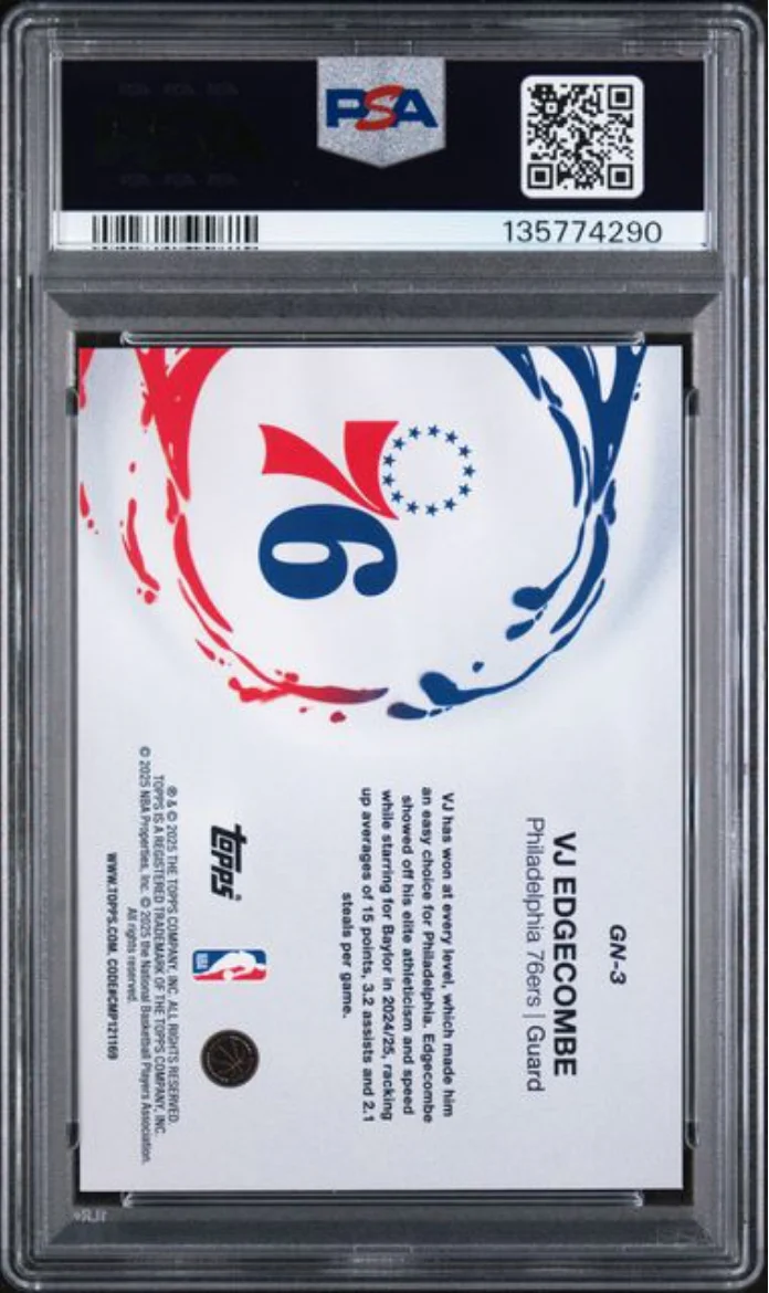 Graded 2025 Topps VJ Edgecombe #GN3 Generation Now Holo Foil Rookie RC Basketball Card PSA 10 Gem Mint - Image 2