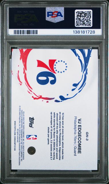 Graded 2025 Topps VJ Edgecombe #GN3 Generation Now Rookie RC Basketball Card PSA 10 Gem Mint - Image 2