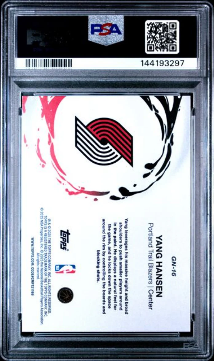 Graded 2025 Topps Yang Hansen #GN16 Generation Now Rookie RC Basketball Card PSA 10 Gem Mint - Image 2