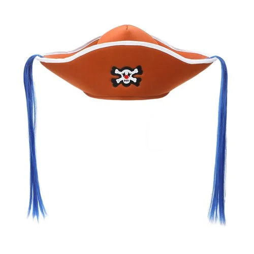 One Piece Skull Badge and Faux Hair Pirate Hat