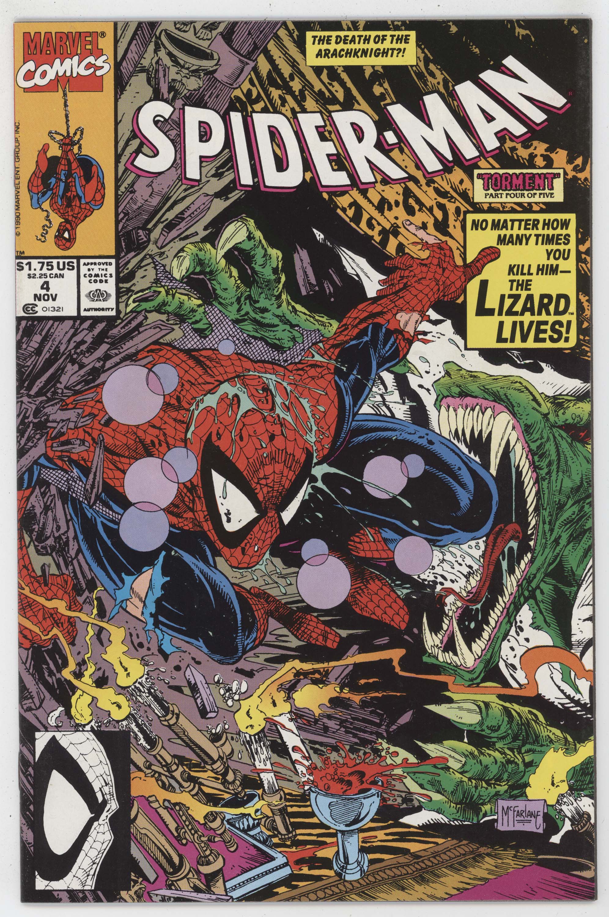 Spider-Man 4 Marvel 1990 NM+ 9.6 Todd McFarlane Torment Lizard
