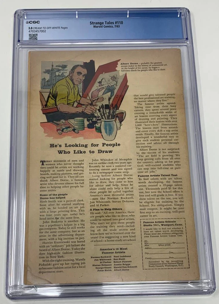 Strange Tales 110 Marvel 1963 CGC 3.0 1st Doctor Strange Human Torch - Image 2
