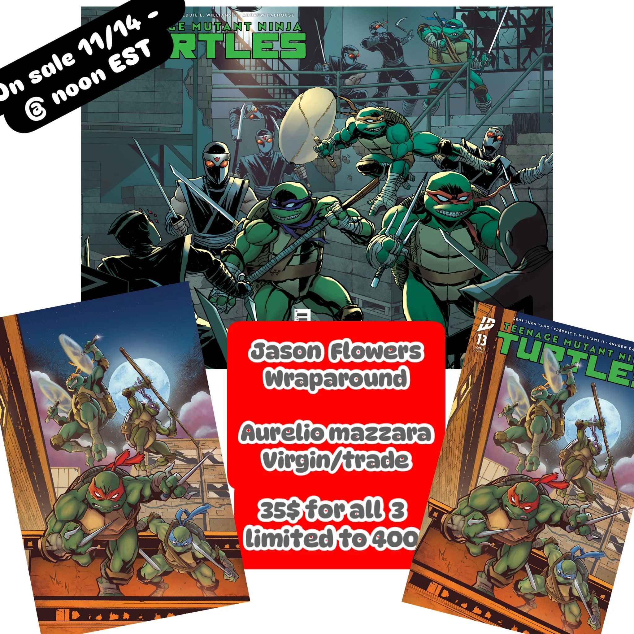 Teenage Mutant Ninja Turtles #13 Aurelio Mazzara Virgin/Trade + Jason Flowers Black Saber Exclusive