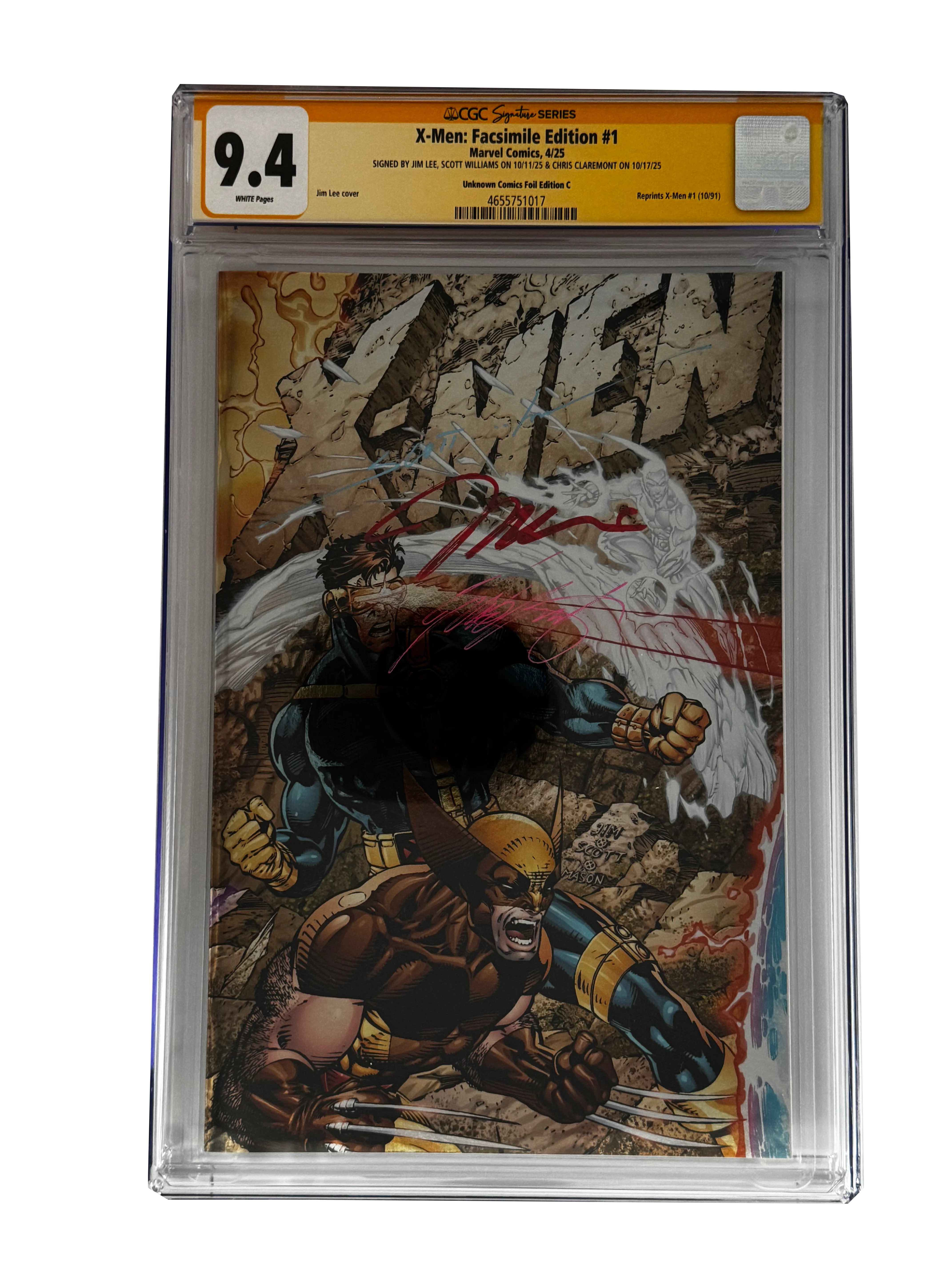 [TRIPLE SIGNED CGC YELLOW LABEL 4 PACK FOIL] X-Men 1991 #1 Facsimile Jim Lee | Claremont |  Williams Cover Var [Set #3] - Image 2